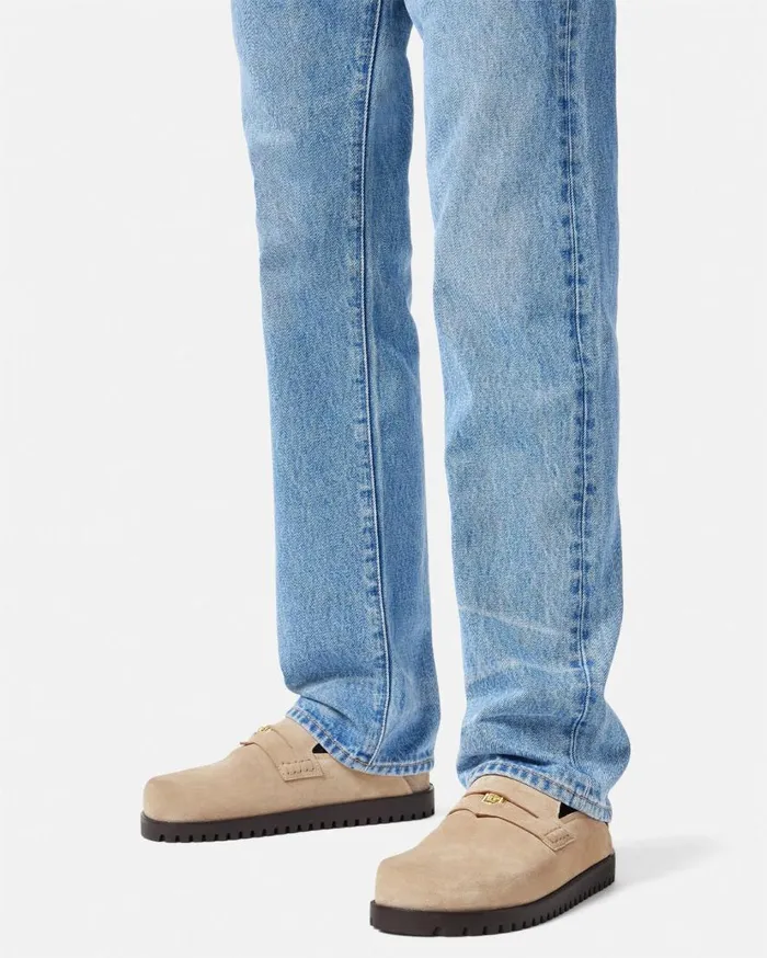 Versace Loafers and Slippers Suede Medusa Mules Beige 8211 Men Versace Loafers and Slippers Suede Medusa Mules Beige 8211 Men
