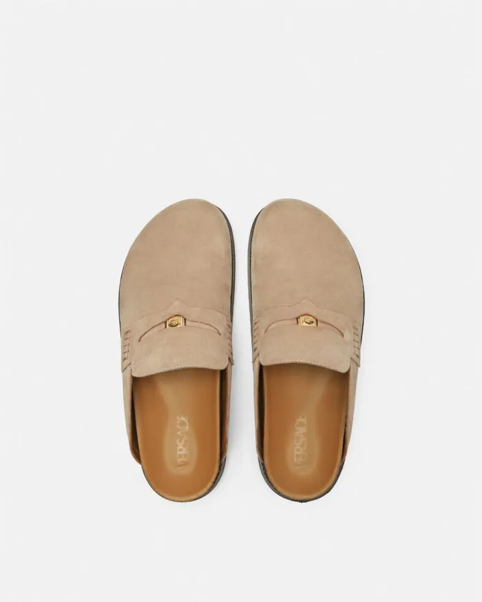 Versace Loafers and Slippers Suede Medusa Mules Beige 8211 Men Versace Loafers and Slippers Suede Medusa Mules Beige 8211 Men