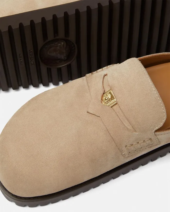 Versace Loafers and Slippers Suede Medusa Mules Beige 8211 Men Versace Loafers and Slippers Suede Medusa Mules Beige 8211 Men
