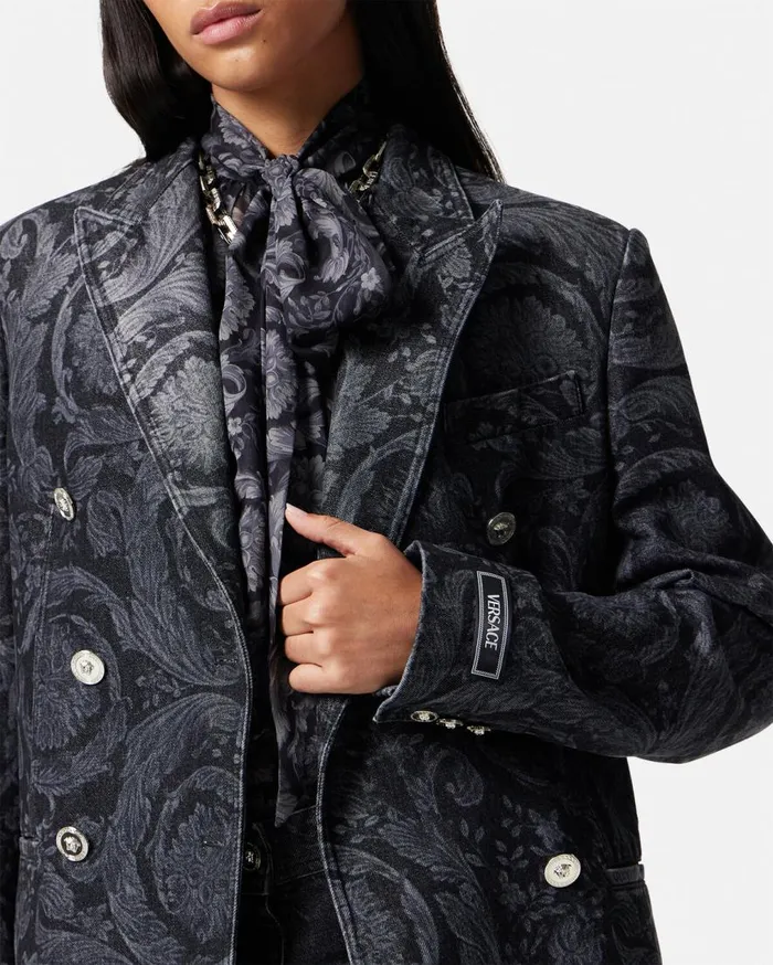Versace Outerwear and Coats Barocco Denim Slim Masculine Blazer Gray 8211 Women Versace Outerwear and Coats Barocco Denim Slim Masculine Blazer Gray 8211 Women