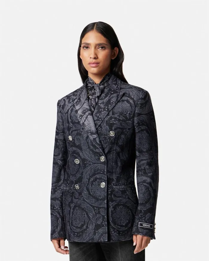 Versace Outerwear and Coats Barocco Denim Slim Masculine Blazer Gray 8211 Women Versace Outerwear and Coats Barocco Denim Slim Masculine Blazer Gray 8211 Women