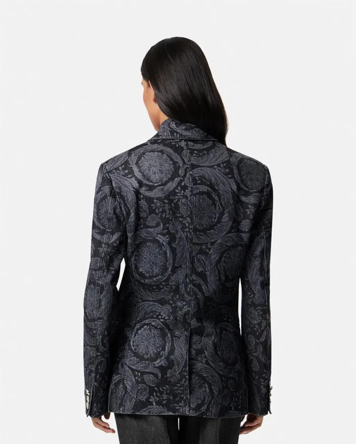 Versace Outerwear and Coats Barocco Denim Slim Masculine Blazer Gray 8211 Women Versace Outerwear and Coats Barocco Denim Slim Masculine Blazer Gray 8211 Women