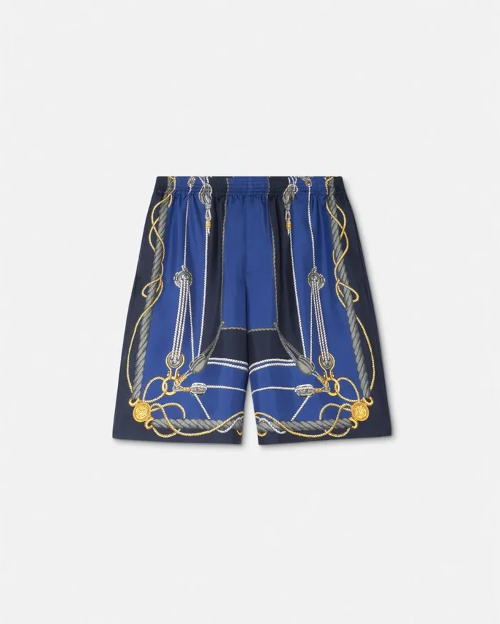 Versace Pants and Shorts Versace Nautical Silk Shorts Blueprint 8211 Men