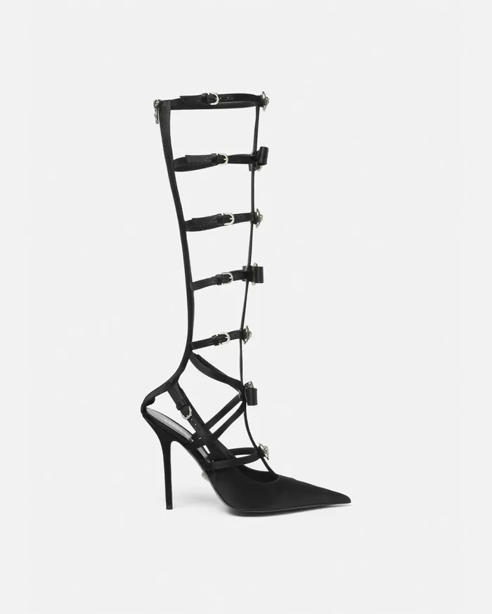 Versace Pumps and Slingbacks Gianni Ribbon Satin Cage Pumps 110 Mm Blacksilver 8211 Women