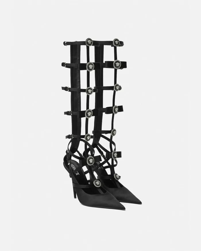 Versace Pumps and Slingbacks Gianni Ribbon Satin Cage Pumps 110 Mm Blacksilver 8211 Women Versace Pumps and Slingbacks Gianni Ribbon Satin Cage Pumps 110 Mm Blacksilver 8211 Women
