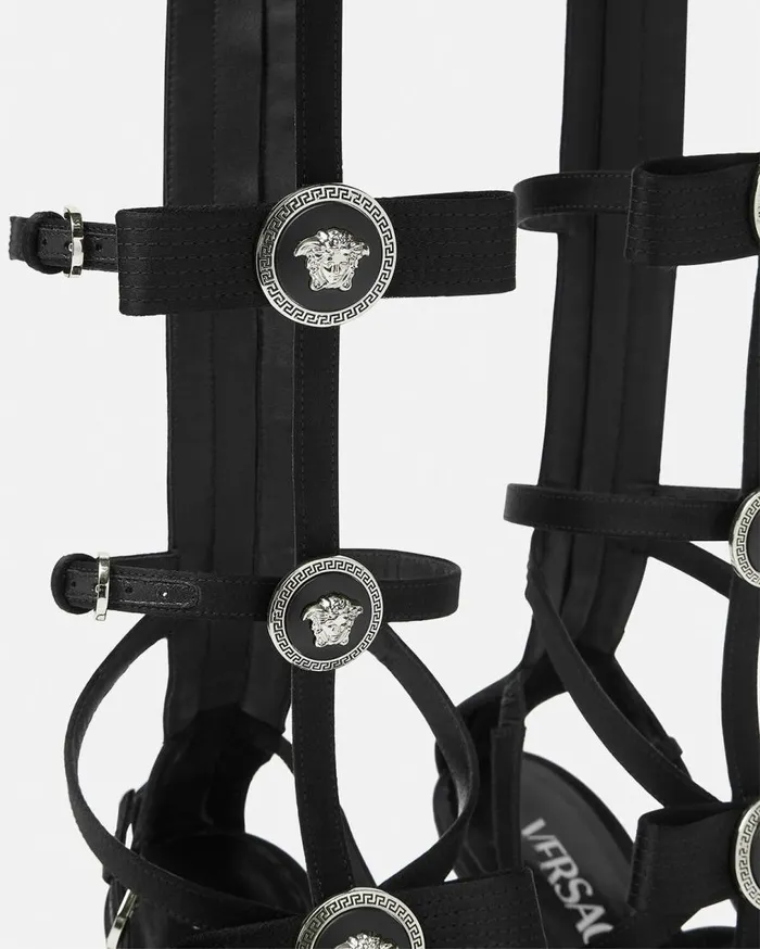 Versace Pumps and Slingbacks Gianni Ribbon Satin Cage Pumps 110 Mm Blacksilver 8211 Women Versace Pumps and Slingbacks Gianni Ribbon Satin Cage Pumps 110 Mm Blacksilver 8211 Women
