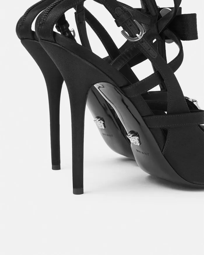 Versace Pumps and Slingbacks Gianni Ribbon Satin Cage Pumps 110 Mm Blacksilver 8211 Women Versace Pumps and Slingbacks Gianni Ribbon Satin Cage Pumps 110 Mm Blacksilver 8211 Women
