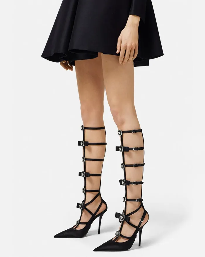 Versace Pumps and Slingbacks Gianni Ribbon Satin Cage Pumps 110 Mm Blacksilver 8211 Women Versace Pumps and Slingbacks Gianni Ribbon Satin Cage Pumps 110 Mm Blacksilver 8211 Women