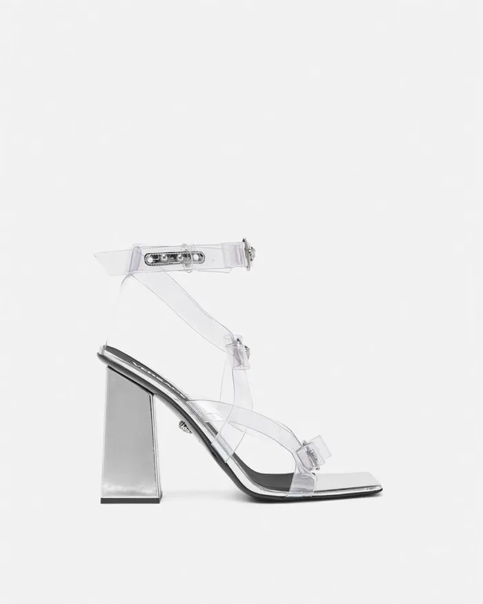 Versace Sandals Gianni Ribbon Transparent Cage Sandals 105 Mm Silver 8211 Women