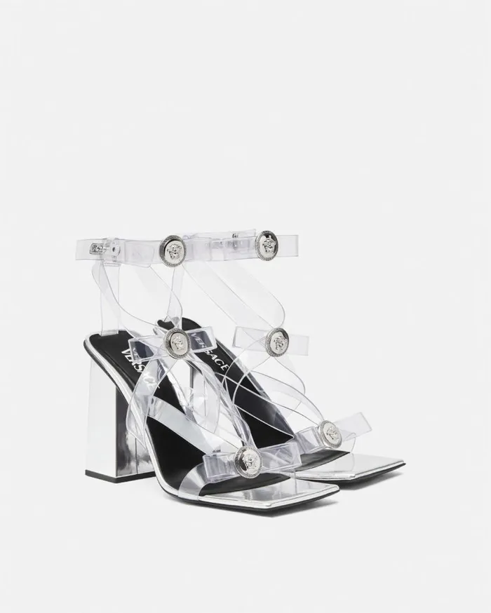 Versace Sandals Gianni Ribbon Transparent Cage Sandals 105 Mm Silver 8211 Women Versace Sandals Gianni Ribbon Transparent Cage Sandals 105 Mm Silver 8211 Women