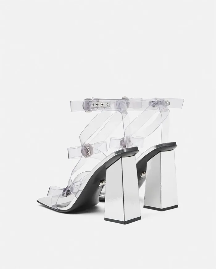 Versace Sandals Gianni Ribbon Transparent Cage Sandals 105 Mm Silver 8211 Women Versace Sandals Gianni Ribbon Transparent Cage Sandals 105 Mm Silver 8211 Women