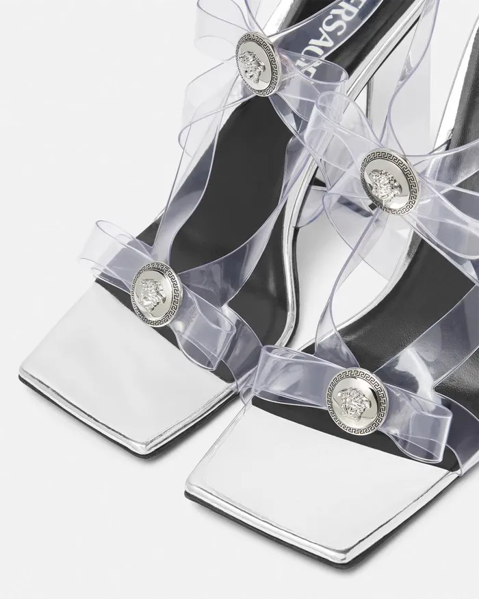 Versace Sandals Gianni Ribbon Transparent Cage Sandals 105 Mm Silver 8211 Women Versace Sandals Gianni Ribbon Transparent Cage Sandals 105 Mm Silver 8211 Women