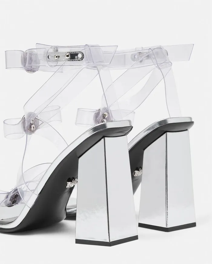 Versace Sandals Gianni Ribbon Transparent Cage Sandals 105 Mm Silver 8211 Women Versace Sandals Gianni Ribbon Transparent Cage Sandals 105 Mm Silver 8211 Women
