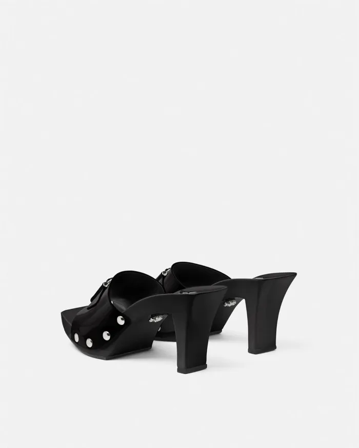 Versace Sandals Medusa Buckle Patent Clogs 60 Mm Blacksilver 8211 Women Versace Sandals Medusa Buckle Patent Clogs 60 Mm Blacksilver 8211 Women