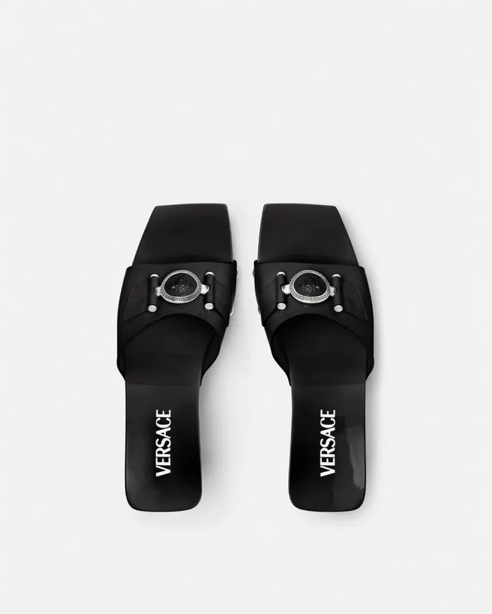 Versace Sandals Medusa Buckle Patent Clogs 60 Mm Blacksilver 8211 Women Versace Sandals Medusa Buckle Patent Clogs 60 Mm Blacksilver 8211 Women