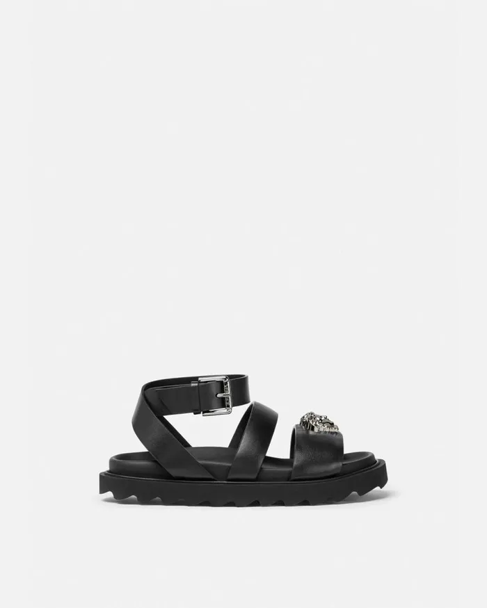 Versace Shoes La Medusa Leather Kids Sandals Blacksilver 8211 Children