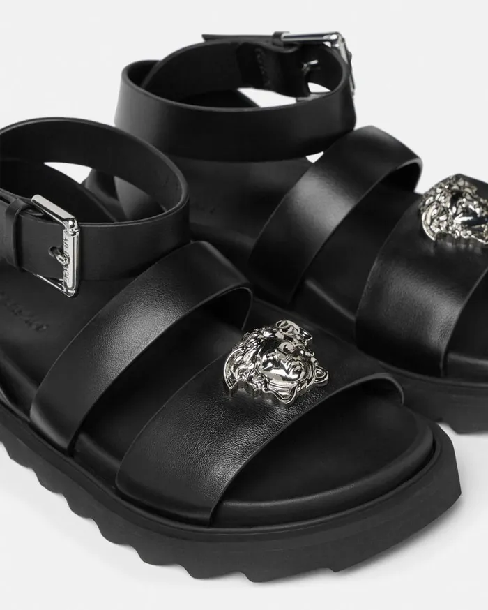 Versace Shoes La Medusa Leather Kids Sandals Blacksilver 8211 Children