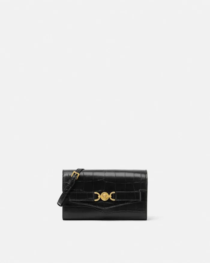 Versace Shoulder and Crossbody CrocEffect Medusa 03995 Crossbody Bag Blackgold 8211 Women