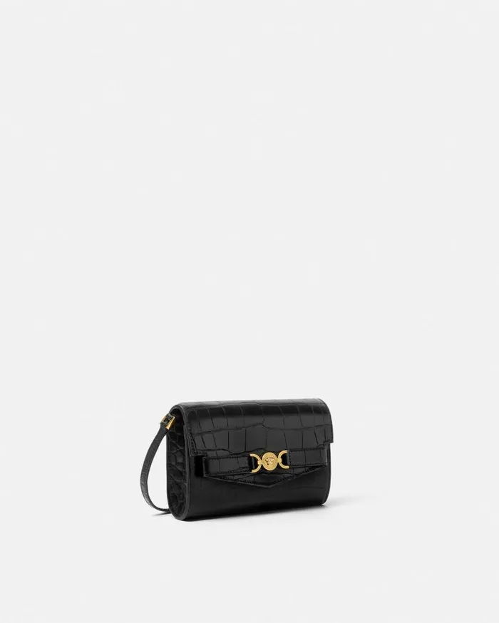 Versace Shoulder and Crossbody CrocEffect Medusa 03995 Crossbody Bag Blackgold 8211 Women Versace Shoulder and Crossbody CrocEffect Medusa 03995 Crossbody Bag Blackgold 8211 Women