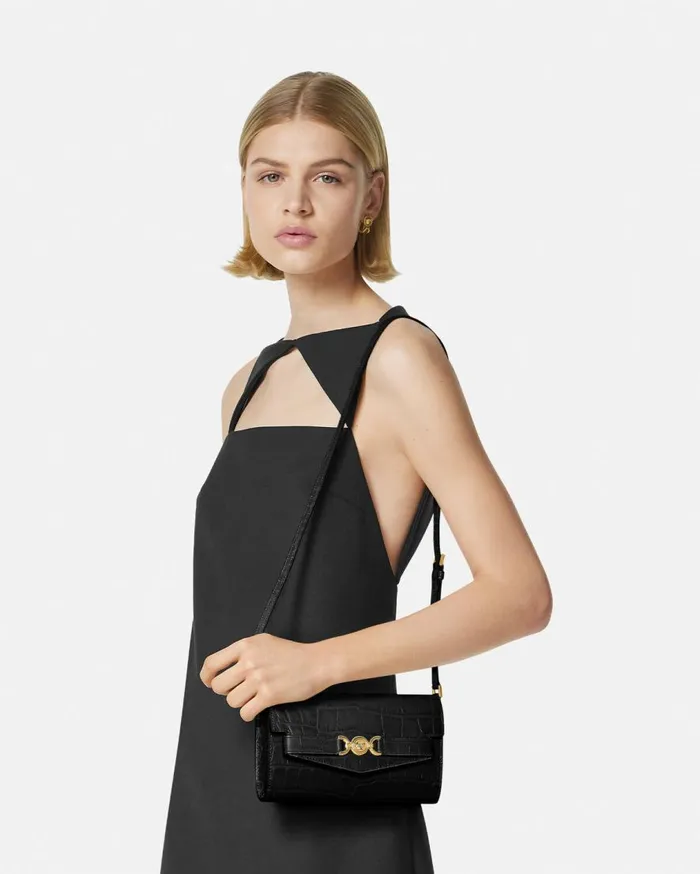 Versace Shoulder and Crossbody CrocEffect Medusa 03995 Crossbody Bag Blackgold 8211 Women Versace Shoulder and Crossbody CrocEffect Medusa 03995 Crossbody Bag Blackgold 8211 Women