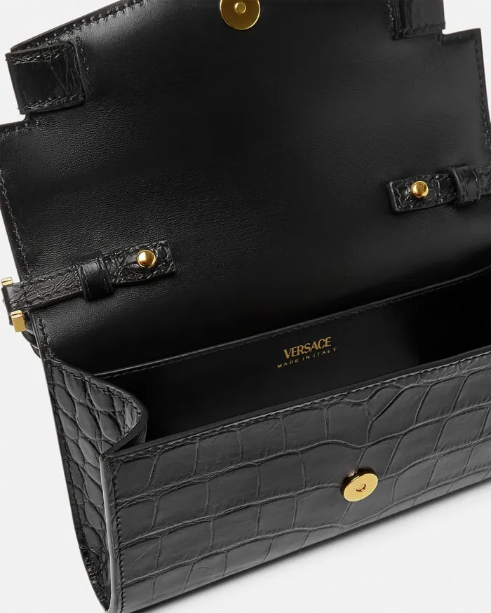Versace Shoulder and Crossbody CrocEffect Medusa 03995 Crossbody Bag Blackgold 8211 Women Versace Shoulder and Crossbody CrocEffect Medusa 03995 Crossbody Bag Blackgold 8211 Women