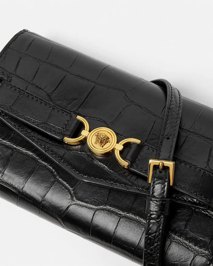 Versace Shoulder and Crossbody CrocEffect Medusa 03995 Crossbody Bag Blackgold 8211 Women Versace Shoulder and Crossbody CrocEffect Medusa 03995 Crossbody Bag Blackgold 8211 Women
