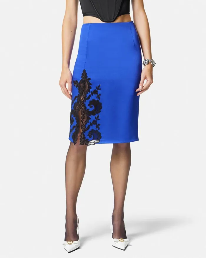Versace Skirts Barocco Lace Midi Skirt Blue 8211 Women Versace Skirts Barocco Lace Midi Skirt Blue 8211 Women