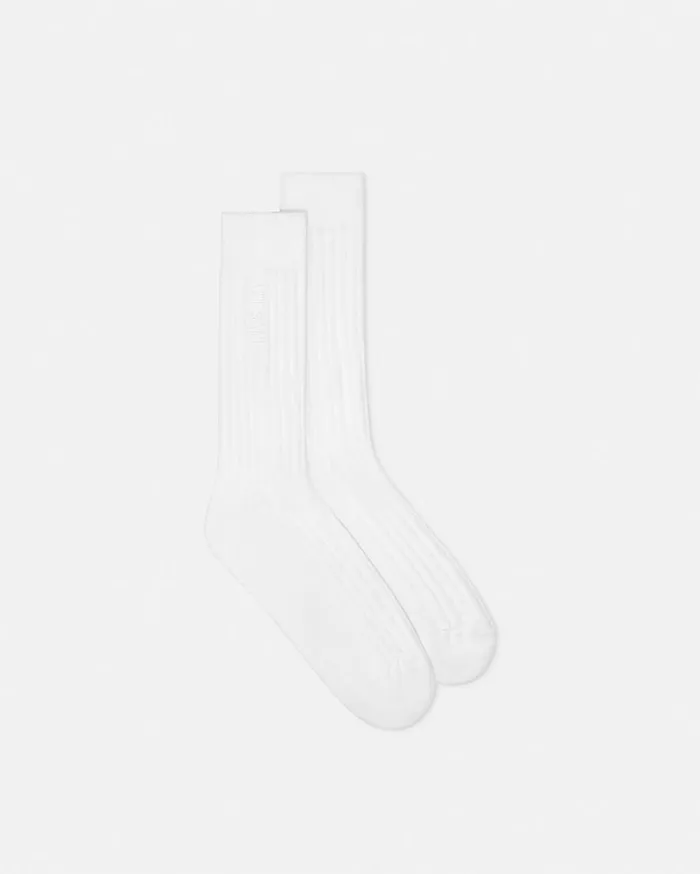 Versace Socks Embroidered Ribbed Logo Socks White 8211 Men