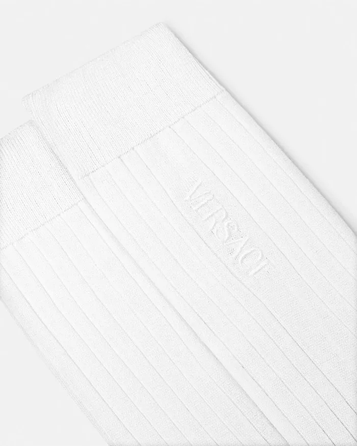 Versace Socks Embroidered Ribbed Logo Socks White 8211 Men Versace Socks Embroidered Ribbed Logo Socks White 8211 Men