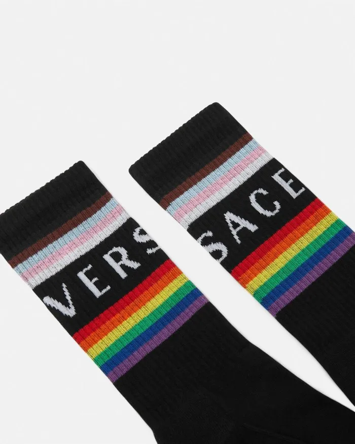 Versace Socks Pride Logo Socks Black 8211 WomenMen Versace Socks Pride Logo Socks Black 8211 WomenMen