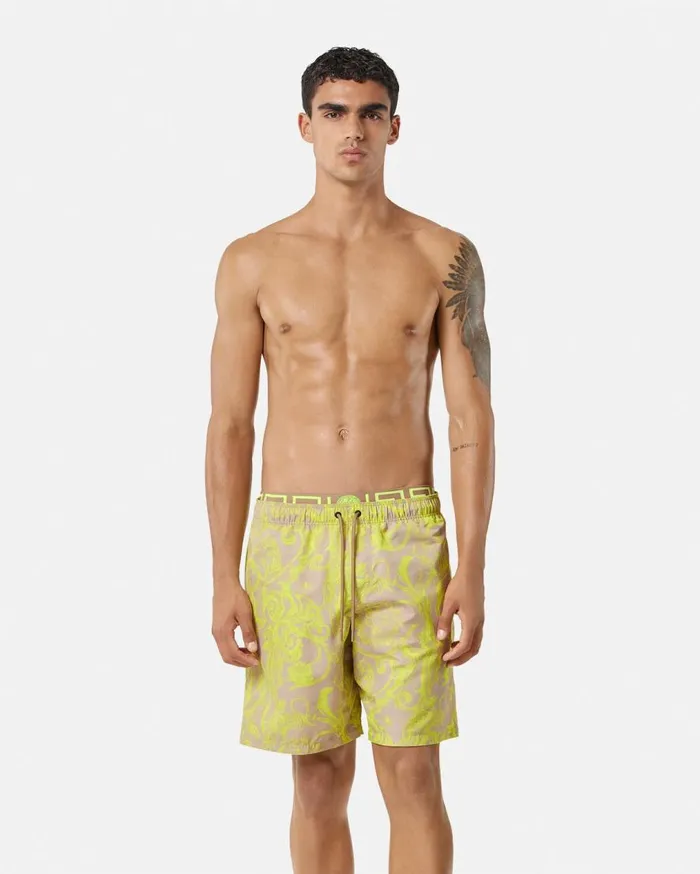 Versace Swimwear Barocco Stencil Mid Boardshorts Yellowprint 8211 Men Versace Swimwear Barocco Stencil Mid Boardshorts Yellowprint 8211 Men