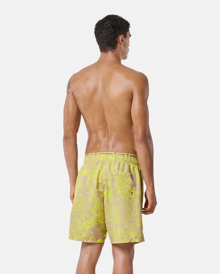 Versace Swimwear Barocco Stencil Mid Boardshorts Yellowprint 8211 Men Versace Swimwear Barocco Stencil Mid Boardshorts Yellowprint 8211 Men