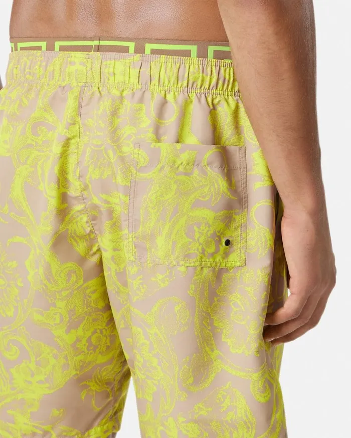 Versace Swimwear Barocco Stencil Mid Boardshorts Yellowprint 8211 Men Versace Swimwear Barocco Stencil Mid Boardshorts Yellowprint 8211 Men