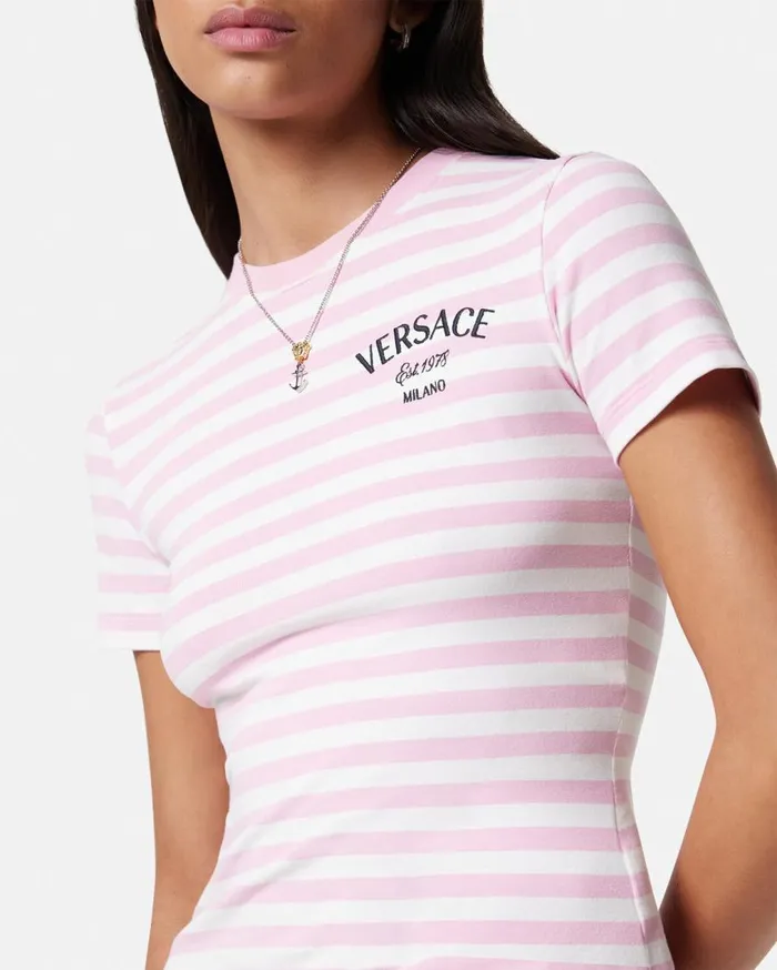 Versace TShirts and Sweatshirts Nautical Stripe TShirt Pinkwhite 8211 Women Versace TShirts and Sweatshirts Nautical Stripe TShirt Pinkwhite 8211 Women