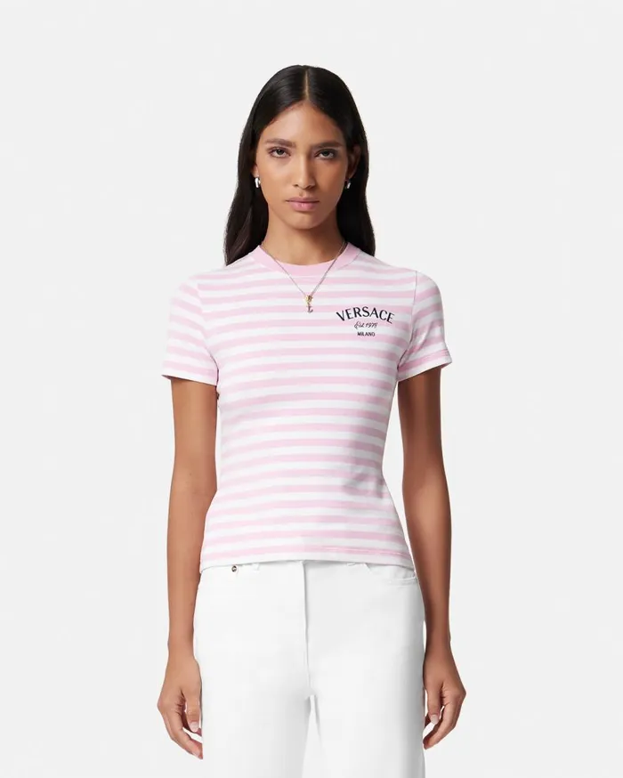 Versace TShirts and Sweatshirts Nautical Stripe TShirt Pinkwhite 8211 Women Versace TShirts and Sweatshirts Nautical Stripe TShirt Pinkwhite 8211 Women