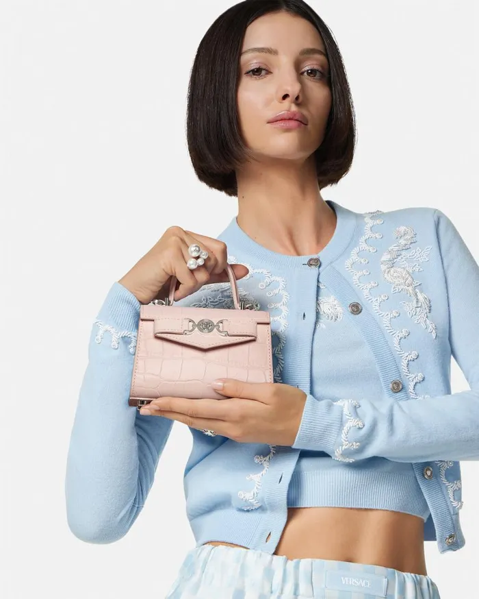 Versace Top Handle CrocEffect Medusa 03995 Mini Bag Light Pink 8211 Women Versace Top Handle CrocEffect Medusa 03995 Mini Bag Light Pink 8211 Women