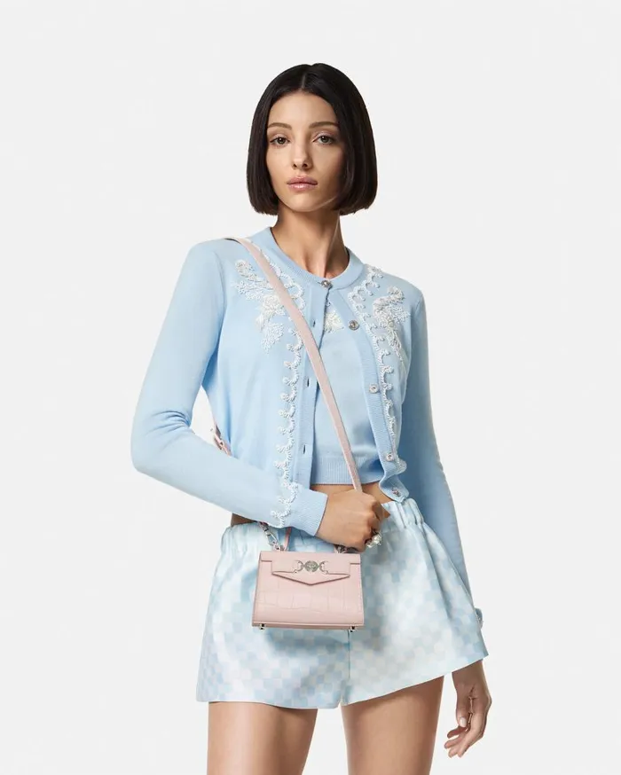 Versace Top Handle CrocEffect Medusa 03995 Mini Bag Light Pink 8211 Women Versace Top Handle CrocEffect Medusa 03995 Mini Bag Light Pink 8211 Women