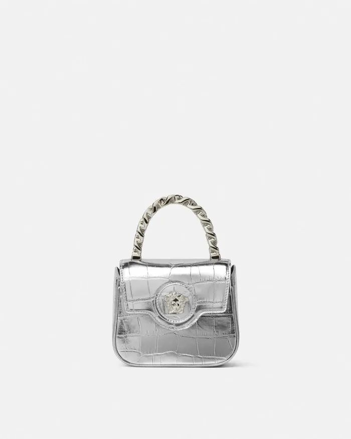 Versace Top Handle La Medusa Metallic Mini Bag Silver 8211 Women