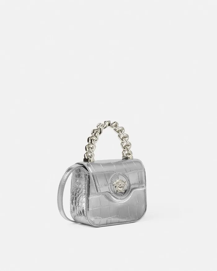 Versace Top Handle La Medusa Metallic Mini Bag Silver 8211 Women Versace Top Handle La Medusa Metallic Mini Bag Silver 8211 Women