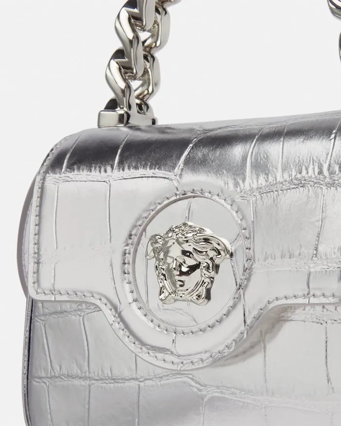 Versace Top Handle La Medusa Metallic Mini Bag Silver 8211 Women Versace Top Handle La Medusa Metallic Mini Bag Silver 8211 Women