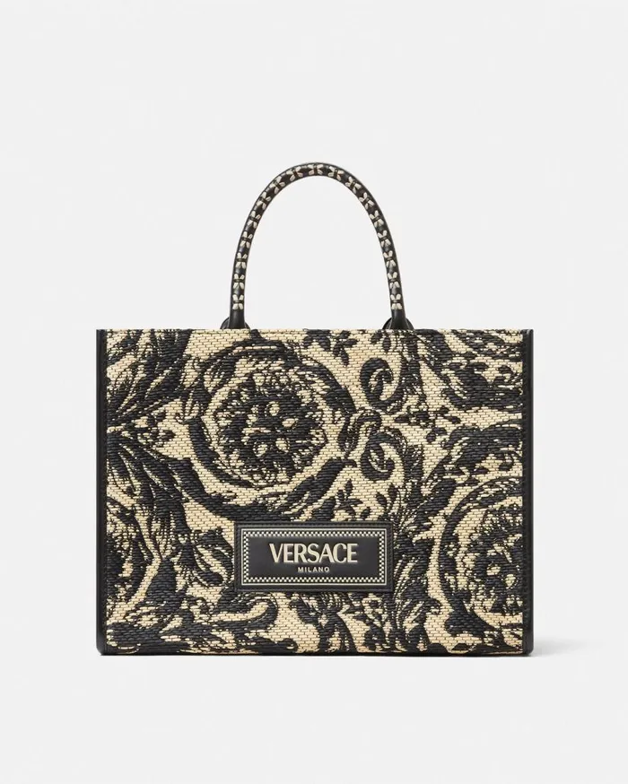 Versace Totes Barocco Athena Raffia Medium Tote Bag Blackprint 8211 WomenMen