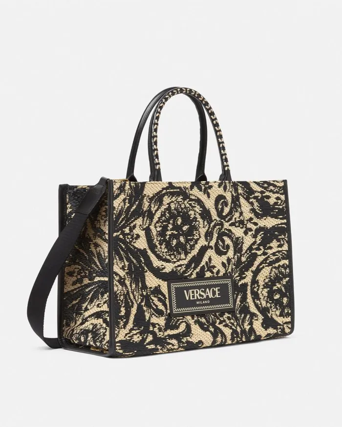 Versace Totes Barocco Athena Raffia Medium Tote Bag Blackprint 8211 WomenMen Versace Totes Barocco Athena Raffia Medium Tote Bag Blackprint 8211 WomenMen