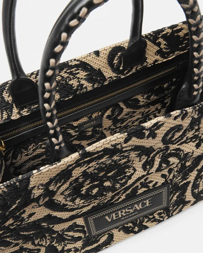 Versace Totes Barocco Athena Raffia Medium Tote Bag Blackprint 8211 WomenMen Versace Totes Barocco Athena Raffia Medium Tote Bag Blackprint 8211 WomenMen