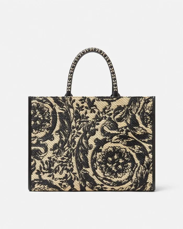 Versace Totes Barocco Athena Raffia Medium Tote Bag Blackprint 8211 WomenMen Versace Totes Barocco Athena Raffia Medium Tote Bag Blackprint 8211 WomenMen