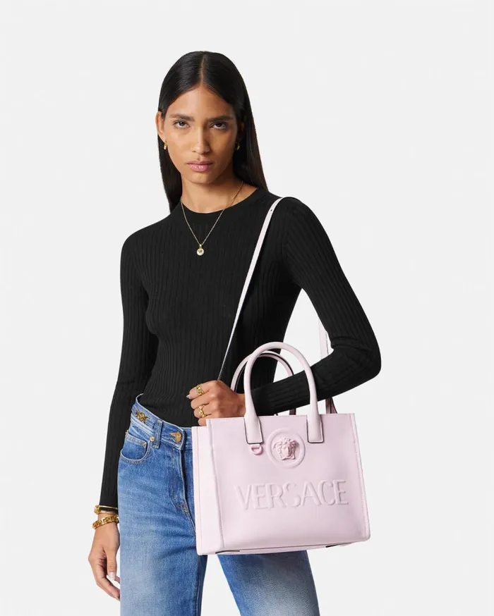 Versace Totes La Medusa Canvas Small Tote Bag Pink 8211 Women Versace Totes La Medusa Canvas Small Tote Bag Pink 8211 Women