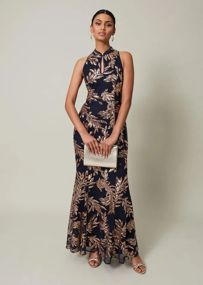 Viviana Sequin Maxi Dress Navygold Women Phase Eight Dresses