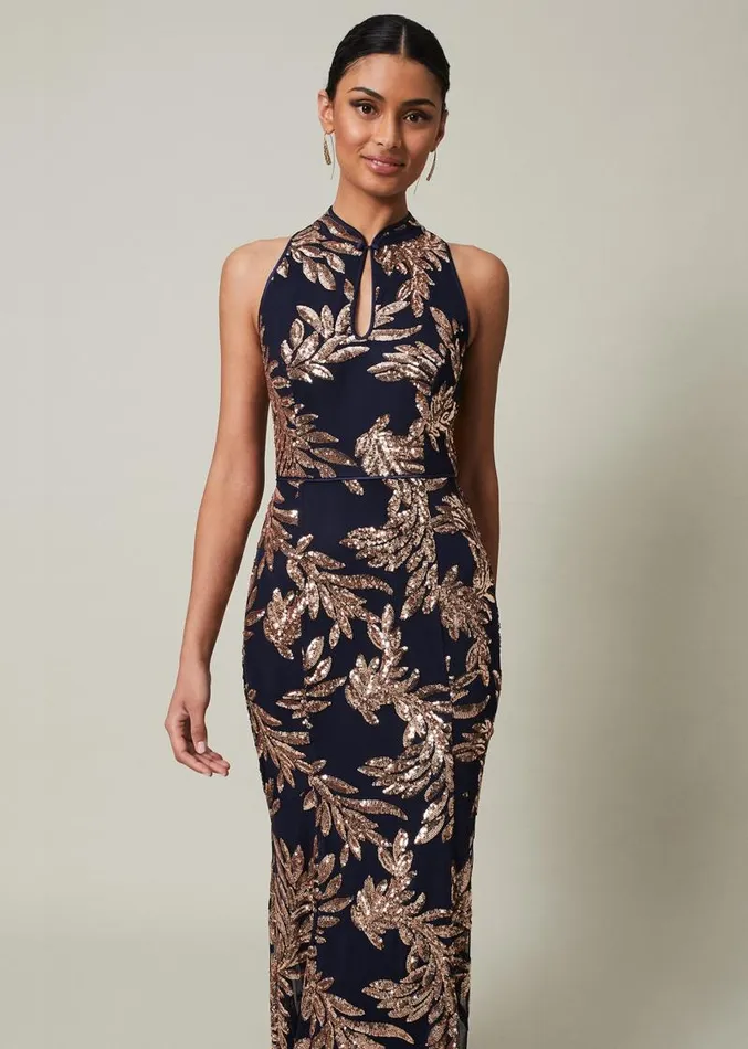 Viviana Sequin Maxi Dress Navygold Women Phase Eight Dresses