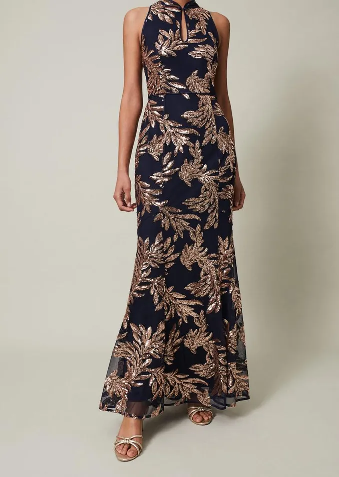 Viviana Sequin Maxi Dress Navygold Women Phase Eight Dresses