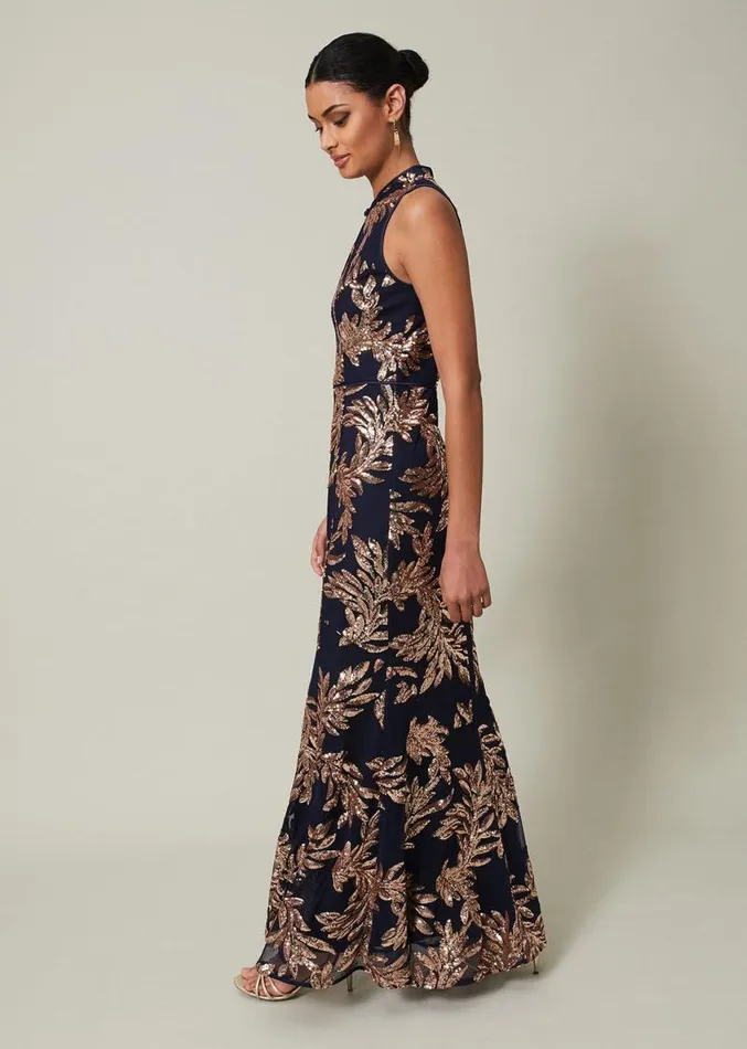 Viviana Sequin Maxi Dress Navygold Women Phase Eight Dresses
