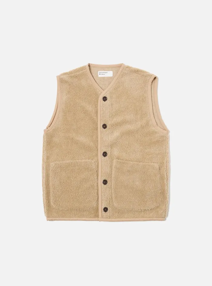 Waistcoats and Gilets Men Universal Works Universal Works Lancaster Gilet In Stone Mountain Fleece